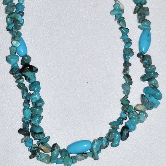 Native Inspired/Southwestern-Turquoise Stone Chips & Beads- Double Strand Choker - Picture 6 of 8